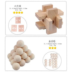 9PCS/Set Beech Wood Mini Size Burr Interlocking Wooden Puzzle Brain Teaser Game for Children Adults