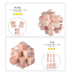 9PCS/Set Beech Wood Mini Size Burr Interlocking Wooden Puzzle Brain Teaser Game for Children Adults