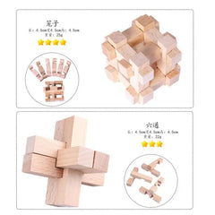 9PCS/Set Beech Wood Mini Size Burr Interlocking Wooden Puzzle Brain Teaser Game for Children Adults