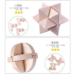 9PCS/Set Beech Wood Mini Size Burr Interlocking Wooden Puzzle Brain Teaser Game for Children Adults