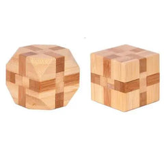 Bamboo Interlocking Burr Puzzle Toy - Brain Teaser Game for Adults & Kids