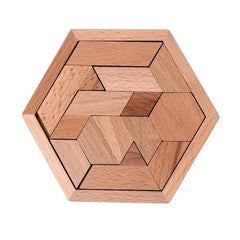 Classic Beech Wood Hexagon Tangram Wooden Board Puzzles Game for CHildren