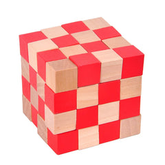 Four layers Intelligence Wooden Cube Snake Puzzle Mind Brain Teaser Game for Adults High Difficulty Level