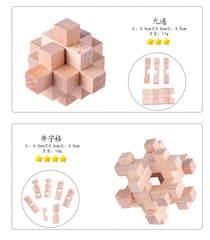 9PCS/Set Beech Wood Mini Size Burr Interlocking Wooden Puzzle Brain Teaser Game for Children Adults