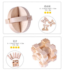 9PCS/Set Beech Wood Mini Size Burr Interlocking Wooden Puzzle Brain Teaser Game for Children Adults