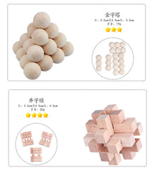 9PCS/Set Beech Wood Mini Size Burr Interlocking Wooden Puzzle Brain Teaser Game for Children Adults