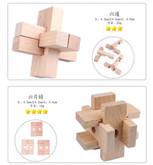 9PCS/Set Beech Wood Mini Size Burr Interlocking Wooden Puzzle Brain Teaser Game for Children Adults