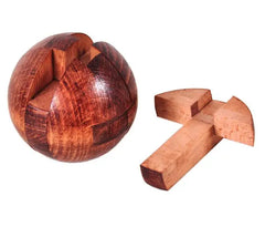 Wooden Burr Puzzle - Classic Ball-shaped Brain Teaser for Kids, Adults & Puzzle Lovers