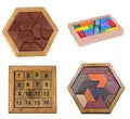 Classic Beech Wood Hexagon Tangram Wooden Board Puzzles Game for CHildren