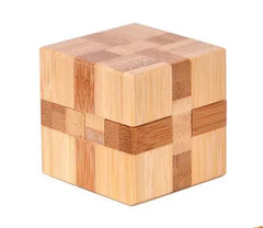 Bamboo Interlocking Burr Puzzle Toy - Brain Teaser Game for Adults & Kids