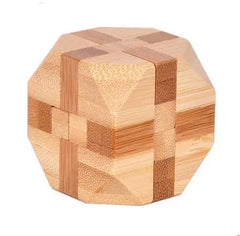 Bamboo Interlocking Burr Puzzle Toy - Brain Teaser Game for Adults & Kids