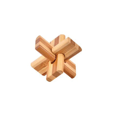 Portable Bamboo Wooden Brain Teasers Star Cross Ball Cube Puzzles Game for Adults Kids Size 4.5cm