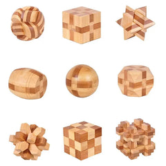 Portable Bamboo Wooden Brain Teasers Star Cross Ball Cube Puzzles Game for Adults Kids Size 4.5cm