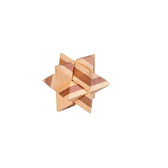 Portable Bamboo Wooden Brain Teasers Star Cross Ball Cube Puzzles Game for Adults Kids Size 4.5cm