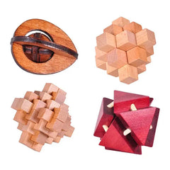 4PCS/Lot Classic Wooden Brain Teaser Interlocking Burr Puzzles Set for Adults and Children