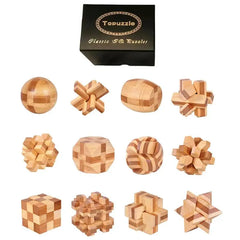 6PCS/12PCS Set Educational Wooden Bamboo Puzzle Interlocking Burr Puzzles Game Gift for Adults Children