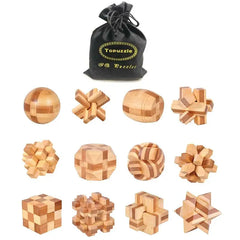 6PCS/12PCS Set Educational Wooden Bamboo Puzzle Interlocking Burr Puzzles Game Gift for Adults Children