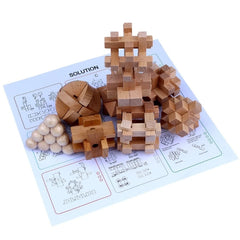 9Pcs 3D Wooden Brains Teasers Puzzle Locks Toy Development Learning Toy