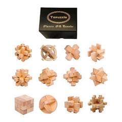 6PCS/12PCS Set Educational Wooden Bamboo Puzzle Interlocking Burr Puzzles Game Gift for Adults Children