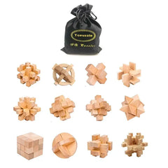 6PCS/12PCS Set Educational Wooden Bamboo Puzzle Interlocking Burr Puzzles Game Gift for Adults Children