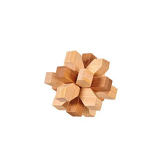 Portable Bamboo Wooden Brain Teasers Star Cross Ball Cube Puzzles Game for Adults Kids Size 4.5cm