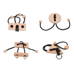 New 4PCS/Set Wooden Rope Puzzle Mind Brain Teaser String Loop Puzzles Game for Adults