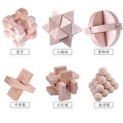 Wooden Lu Ban Kong Ming Lock Set Gifts Box Kids Adults IQ Brain Teaser 3D Montessori Jigsaw Puzzle Assembly Unlock Toy Games