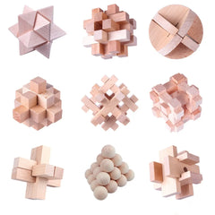 9PCS/Set Beech Wood Mini Size Burr Interlocking Wooden Puzzle Brain Teaser Game for Children Adults