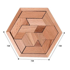 Classic Beech Wood Hexagon Tangram Wooden Board Puzzles Game for CHildren