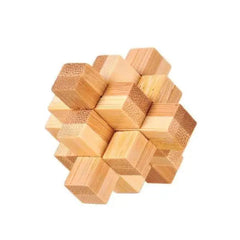 Portable Bamboo Wooden Brain Teasers Star Cross Ball Cube Puzzles Game for Adults Kids Size 4.5cm