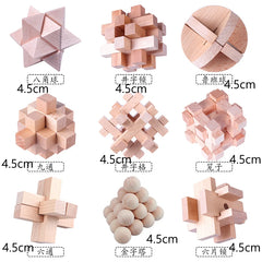 Wooden Lu Ban Kong Ming Lock Set Gifts Box Kids Adults IQ Brain Teaser 3D Montessori Jigsaw Puzzle Assembly Unlock Toy Games